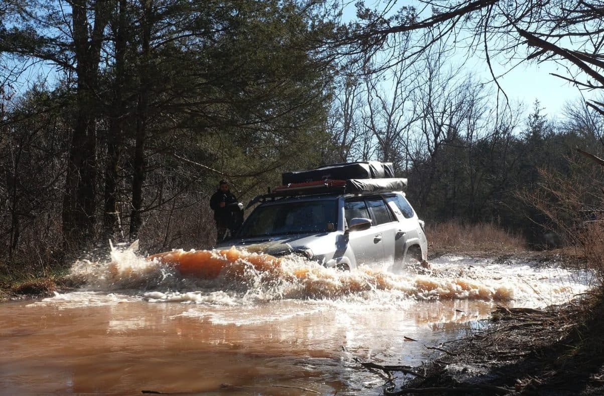 A rig crossing water